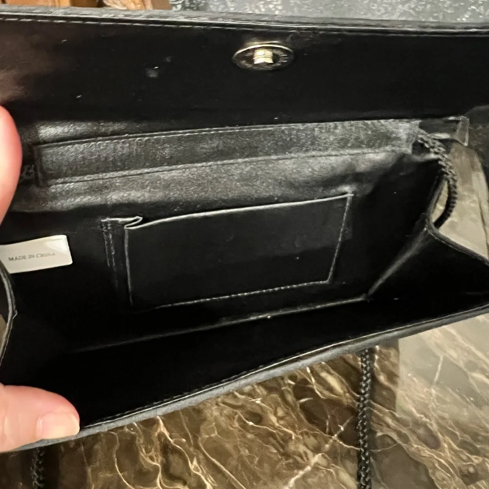 Black Satin Overlay Clutch Purse with Beaded Accents